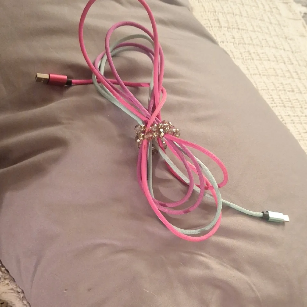 Cell Phone Charger Cord Pink and Green USB Cable - C